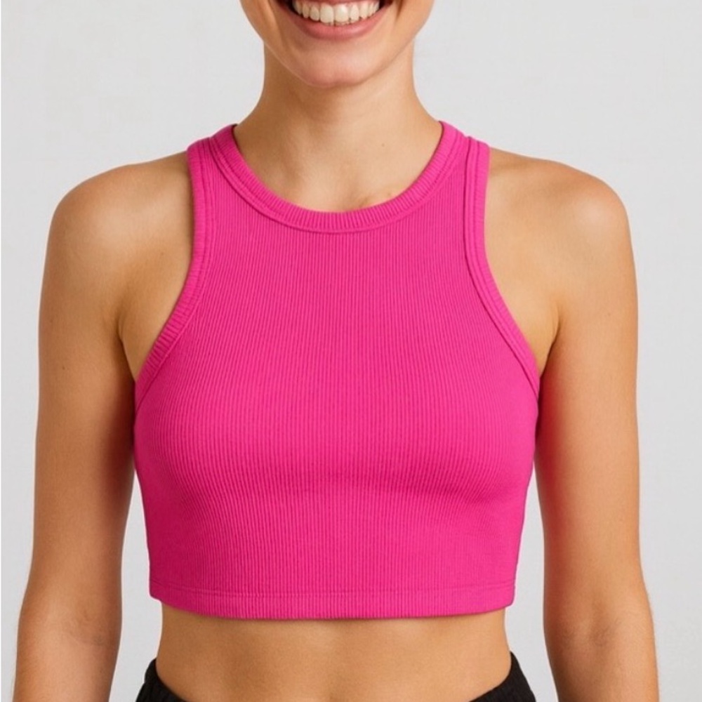 Zara Hot Pink Ribbed Sleeveless Top